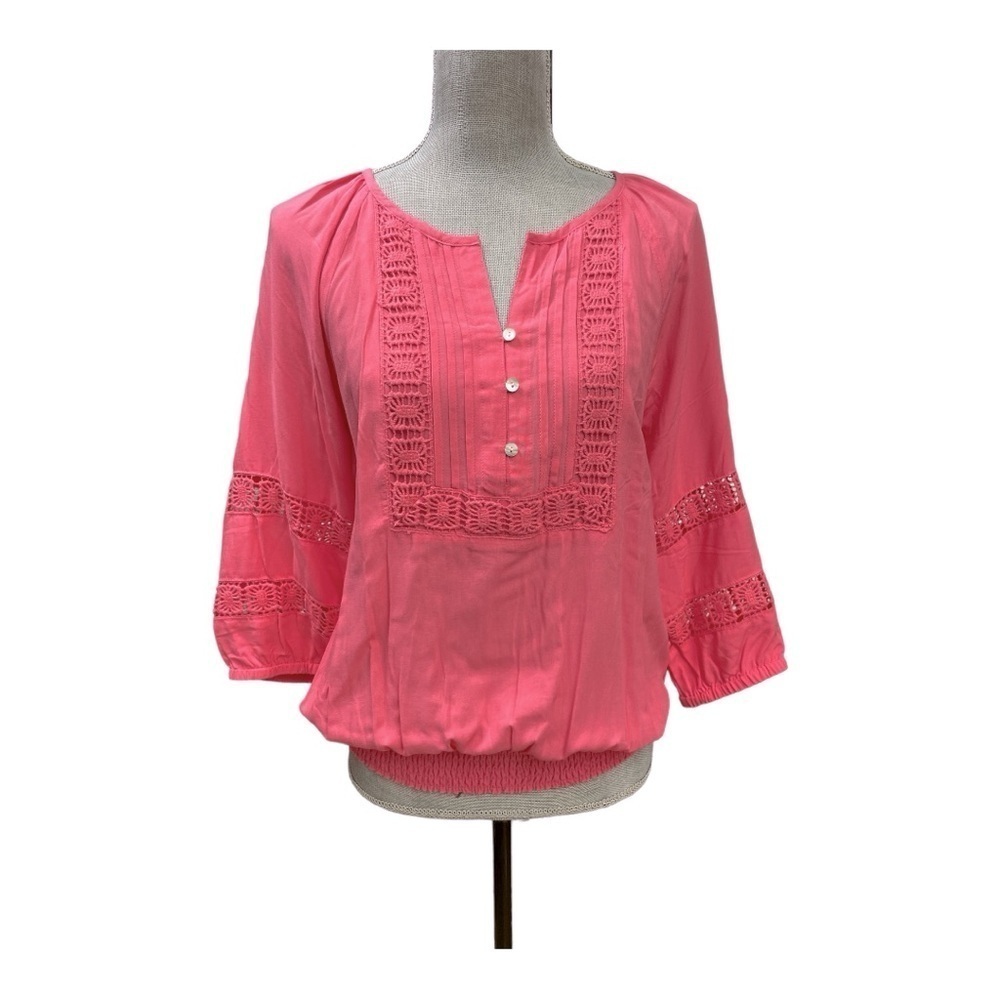 Cable and Gauge Coral Blouse Top size M. Crochet details elastic waist, casual